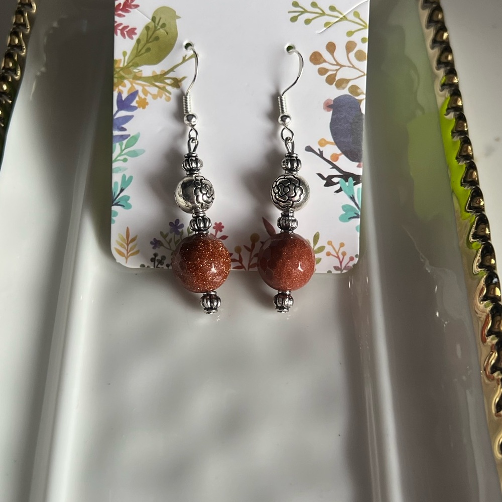 Elegant Silver and Brown Beaded Earrings